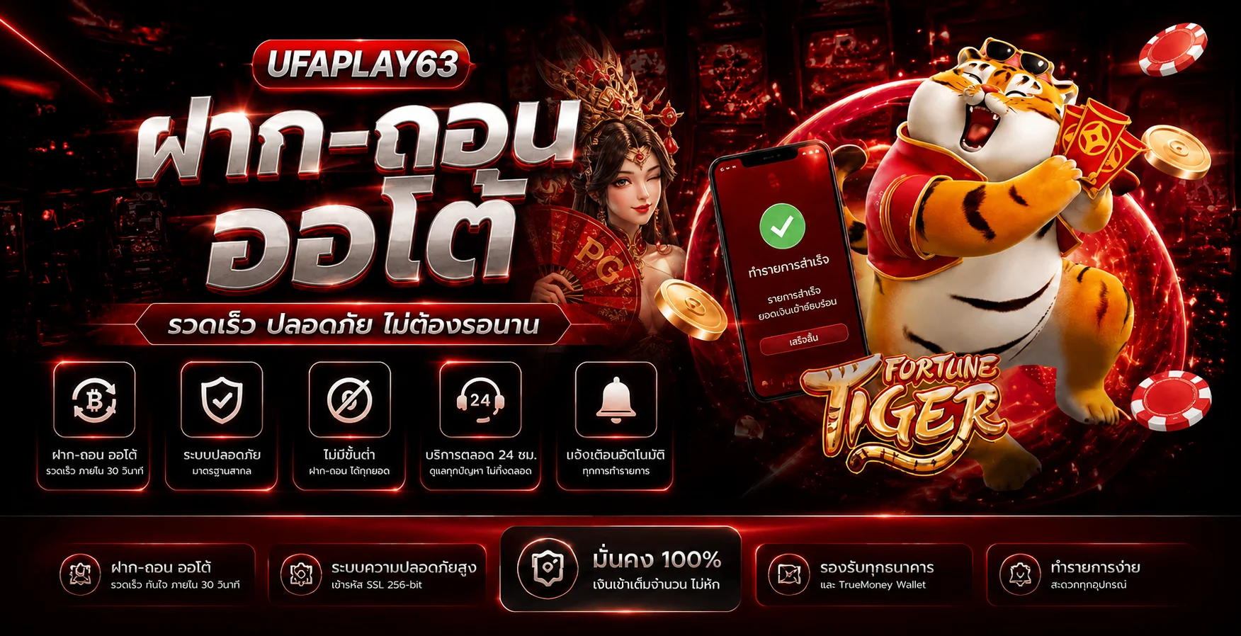 ระบบฝากถอนออโต้ UFAPLAY63 โทนแดงดำ